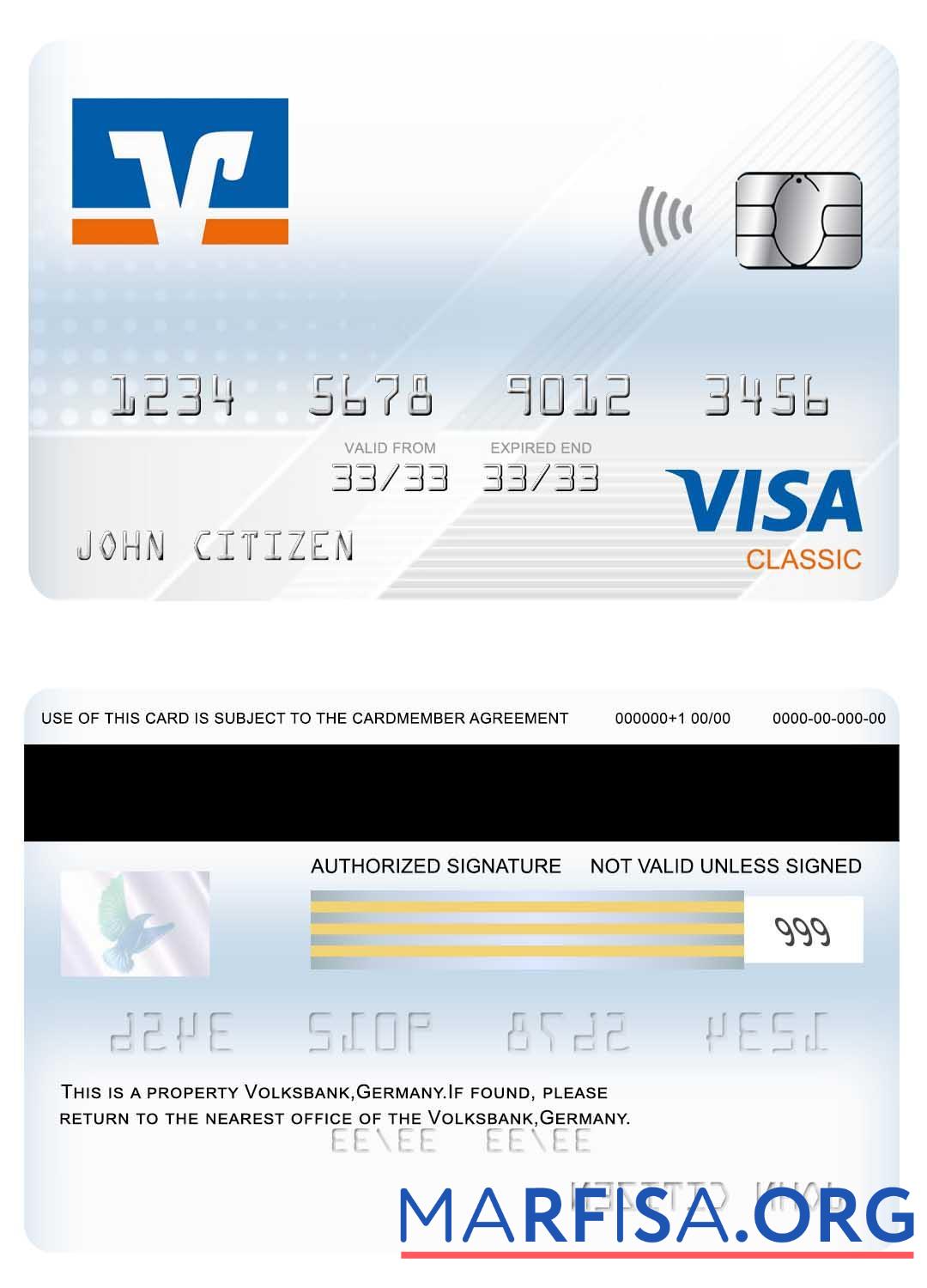 Realistic Germany Volksbank visa classic card real example